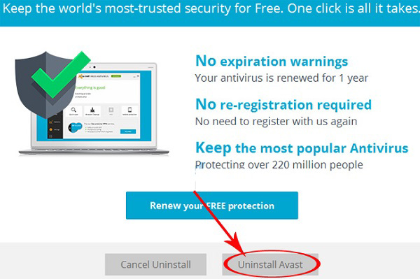 gỡ bỏ phần mềm avast free antivirus